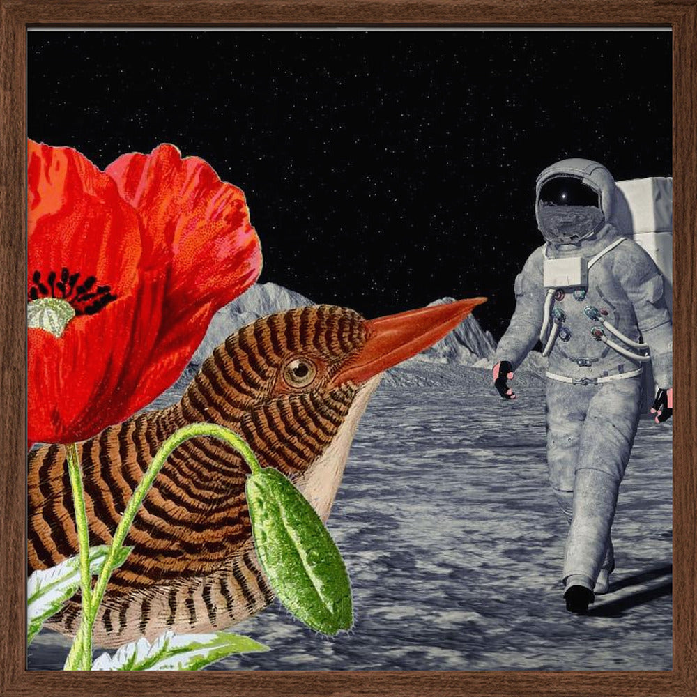 Bird On the Moon Astronaut - Collage Poster